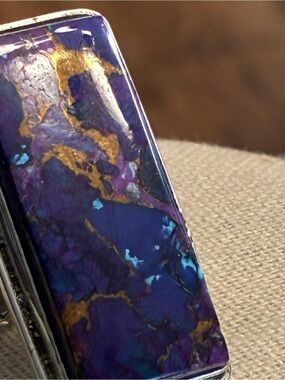 SALE Large Purple Copper Turquoise & Sterling Silver Rectangular Statement Ring